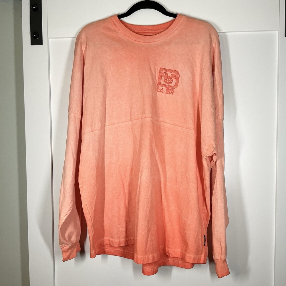 Walt Disney World Long Sleeve Crew Neck Orange Glitter Ombre Spirit Jersey L